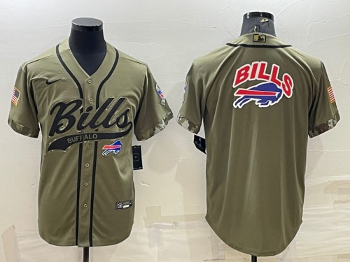 Men's Buffalo Bills Olive Salute To Service Team Big Logo Cool Base Stitched Baseball Jersey